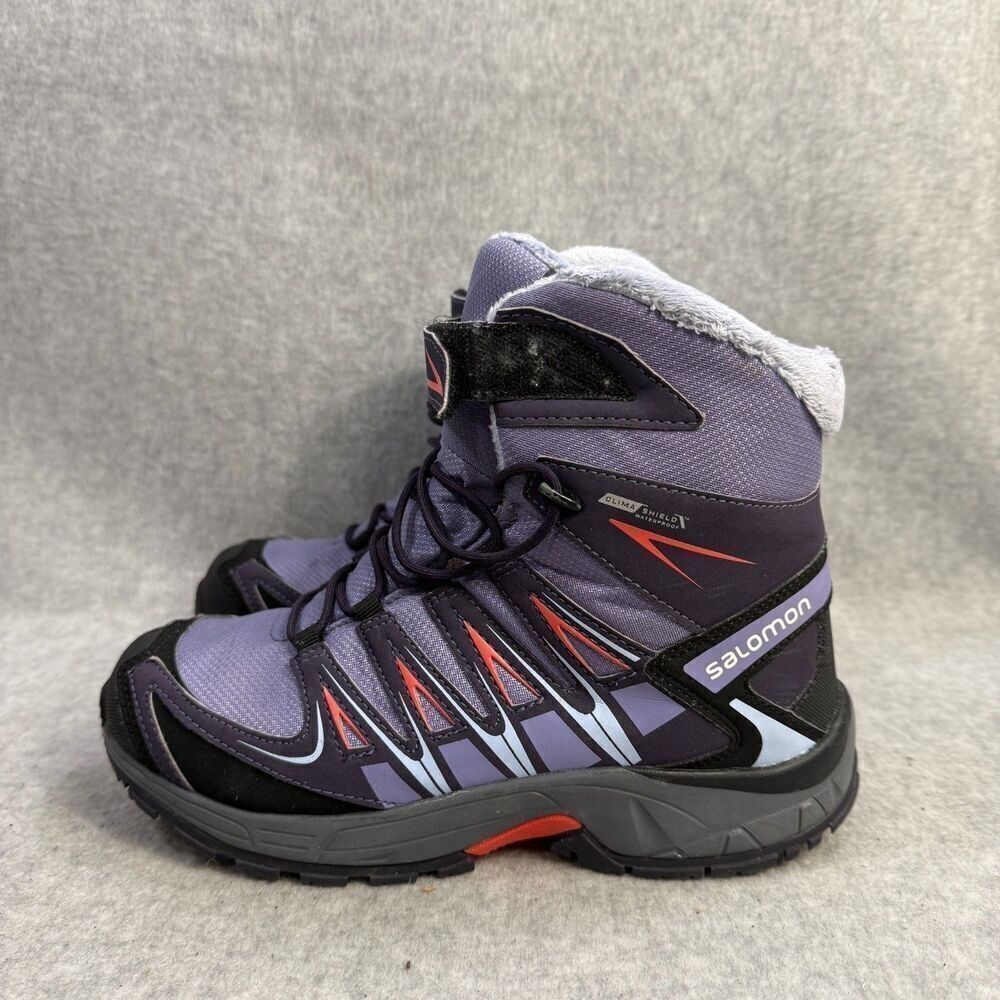 Salomon Boots Kids Size 4 Black & Purple Winter Fur Lined High Top Shoes